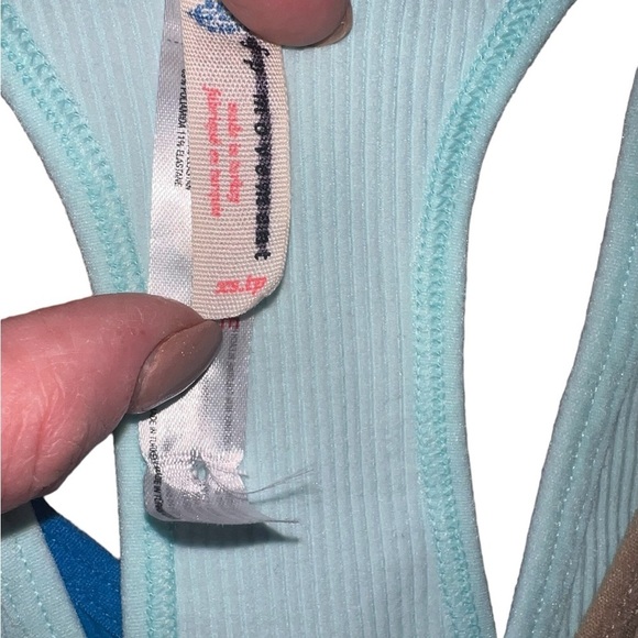 🏀Free People FP Movement The Free Throw Long Crop Tank Varsity Blue Tan XS XL - Picture 14 of 15